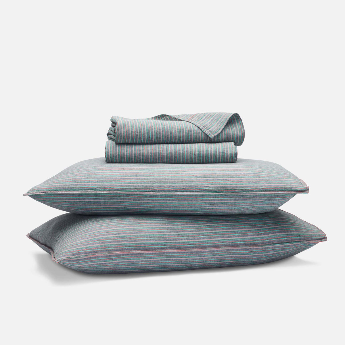 Washed European Linen Core Sheet Set - Carmine Stripe in Mahogany / Full