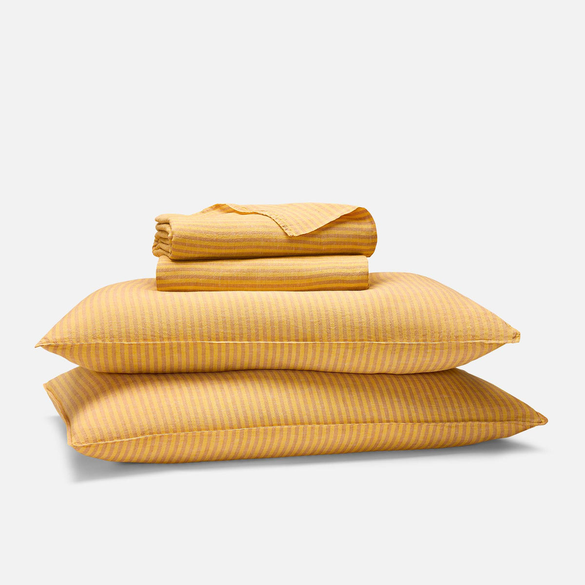 Washed European Linen Core Sheet Set - Oxford Stripe in Miso / Cali King